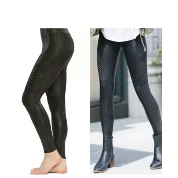 Spanx Leggins Size S Women’s Moto Faux Leather High Rise Black - Picture 2 of 14